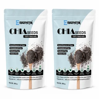 Edgemeter Chia Seeds 1kg | Pack of 2 × 500g | 100% Natural Chia Seeds | Rich in Fibre & Plant-Based Nutrition | Suitable for Smoothies, Yogurt, Oatmeal, Salads & Puddings