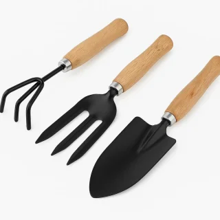 Earth Power 3-Piece Garden Tool Set | Hand Trowel, Hand Fork & Hand Cultivator with Ergonomic Wooden Handle | Heavy Duty Gardening Tools for Digging, Weeding, Planting & Soil Loosening